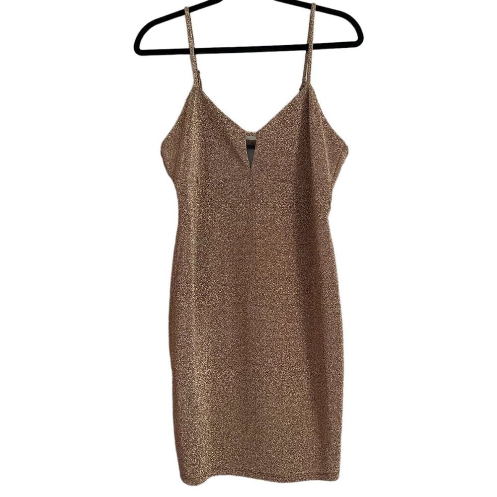 Wild Fable Large Metallic Rose Gold Bodycon Dress Sleeveless Brown Cut Out Mini